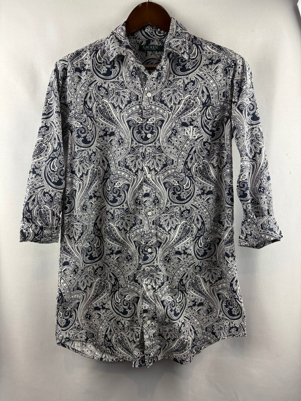 Women’s Vintage Ralph Lauren XS Navy & White Paisley Button Up